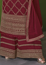 Load image into Gallery viewer, Garnet Red Georgette Embroidered Plazzo Suit