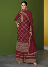Load image into Gallery viewer, Garnet Red Georgette Embroidered Plazzo Suit