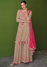 Load image into Gallery viewer, Shades Of Brown Georgette Embroidered Plazzo Suit