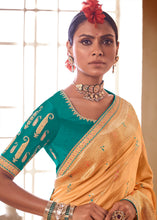 Load image into Gallery viewer, Light Orange Woven Dola Silk Saree with Contrast Embroidered Border