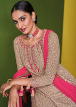 Load image into Gallery viewer, Shades Of Brown Georgette Embroidered Plazzo Suit