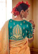Load image into Gallery viewer, Light Orange Woven Dola Silk Saree with Contrast Embroidered Border