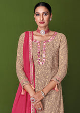 Load image into Gallery viewer, Shades Of Brown Georgette Embroidered Plazzo Suit