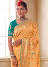 Load image into Gallery viewer, Light Orange Woven Dola Silk Saree with Contrast Embroidered Border
