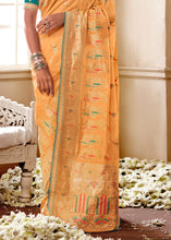 Load image into Gallery viewer, Light Orange Woven Dola Silk Saree with Contrast Embroidered Border