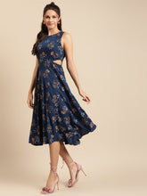 Load image into Gallery viewer, Floral print skater dress with side cut out