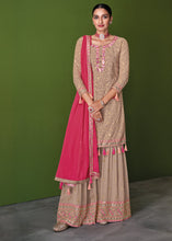 Load image into Gallery viewer, Shades Of Brown Georgette Embroidered Plazzo Suit