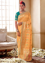 Load image into Gallery viewer, Light Orange Woven Dola Silk Saree with Contrast Embroidered Border