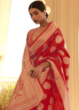 Carica l'immagine nel visualizzatore Galleria,Crimson Red Woven Soft Kanjivaram Silk Saree with overall Butti work