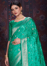 Load image into Gallery viewer, Jungle Green Zari Woven Satin Silk Saree