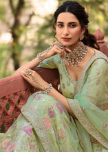 Laden Sie das Bild in den Galerie-Viewer, Pastel Green Organza Lehenga Choli with Dori, Thread &amp; Zarkan work