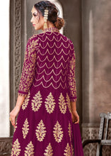 Cargar imagen en el visor de la galería, Magenta Designer Net Anarkali Suit with Full Thread Embroidery Work