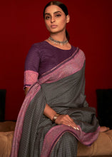 Load image into Gallery viewer, Greyish Black Designer Silk Saree