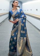 Carica l&#39;immagine nel visualizzatore Galleria,Aegean Blue Woven Banarasi Silk Saree with overall Butti