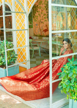 Load image into Gallery viewer, Cherry Red Woven Banarasi Brocade Silk Saree