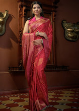 Carica l&#39;immagine nel visualizzatore Galleria,Raspberry Red Designer Satin Silk Saree