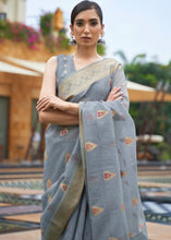 Cargar imagen en el visor de la galería, Slate Grey Woven Linen Silk Saree