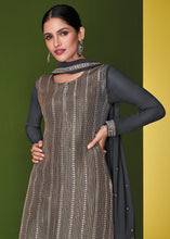 Load image into Gallery viewer, Anchor Grey Georgette Embroidered Plazzo Suit