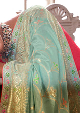 Load image into Gallery viewer, Turquoise Green Woven Dola Silk Saree with Contrast Embroidered Border