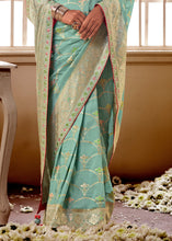 Load image into Gallery viewer, Turquoise Green Woven Dola Silk Saree with Contrast Embroidered Border
