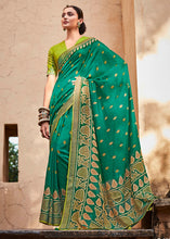 Load image into Gallery viewer, Jade Green Soft Silk Saree with Embroidered Blouse