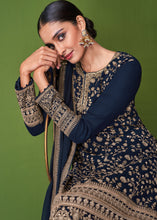 Load image into Gallery viewer, Dark Blue Georgette Embroidered Plazzo Suit