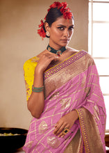 Cargar imagen en el visor de la galería, Cherry Pink Woven Dola Silk Saree with Contrast Embroidered Border