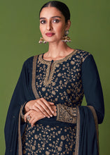 Load image into Gallery viewer, Dark Blue Georgette Embroidered Plazzo Suit