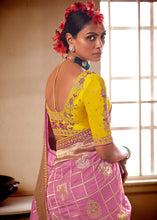 Cargar imagen en el visor de la galería, Cherry Pink Woven Dola Silk Saree with Contrast Embroidered Border
