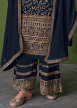 Load image into Gallery viewer, Dark Blue Georgette Embroidered Plazzo Suit