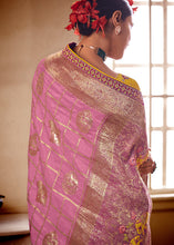 Cargar imagen en el visor de la galería, Cherry Pink Woven Dola Silk Saree with Contrast Embroidered Border