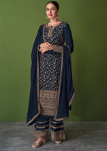 Load image into Gallery viewer, Dark Blue Georgette Embroidered Plazzo Suit