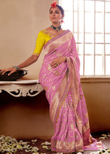 Cargar imagen en el visor de la galería, Cherry Pink Woven Dola Silk Saree with Contrast Embroidered Border