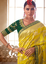 Load image into Gallery viewer, Butter Yellow Woven Dola Silk Saree with Contrast Embroidered Border