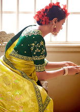 Load image into Gallery viewer, Butter Yellow Woven Dola Silk Saree with Contrast Embroidered Border