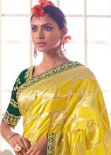 Load image into Gallery viewer, Butter Yellow Woven Dola Silk Saree with Contrast Embroidered Border