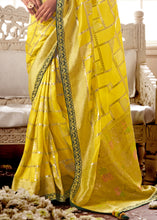 Load image into Gallery viewer, Butter Yellow Woven Dola Silk Saree with Contrast Embroidered Border