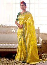 Load image into Gallery viewer, Butter Yellow Woven Dola Silk Saree with Contrast Embroidered Border