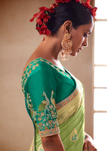 Load image into Gallery viewer, Light Green Woven Dola Silk Saree with Contrast Embroidered Border