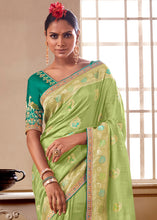 Load image into Gallery viewer, Light Green Woven Dola Silk Saree with Contrast Embroidered Border
