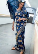 Cargar imagen en el visor de la galería, Aegean Blue Woven Banarasi Silk Saree with overall Butti