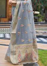 Carica l&#39;immagine nel visualizzatore Galleria,Slate Grey Woven Linen Silk Saree