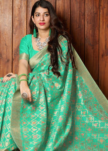 Sea Green Banarasi Cotton Silk Saree