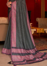 Load image into Gallery viewer, Greyish Black Designer Silk Saree