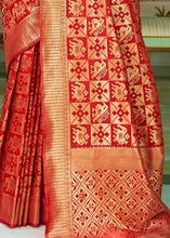 Load image into Gallery viewer, Cherry Red Woven Banarasi Brocade Silk Saree