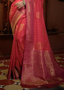 Raspberry Red Designer Satin Silk Saree