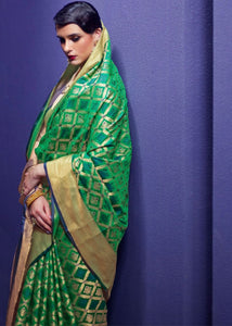 Shamrock Green Woven Patola Silk Saree