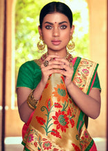 Cargar imagen en el visor de la galería, Raspberry Pink Woven Paithani Banarasi Silk Saree with Swarovski work &amp; Embroidered Blouse