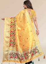 Laden Sie das Bild in den Galerie-Viewer, Golden Yellow Organza Silk Saree with Tassels on Pallu