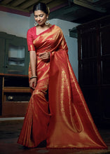 Load image into Gallery viewer, Orange Red Woven Kanjivaram Silk Saree